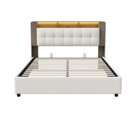 cama tapizada 160x200cm con somier de laminas somier hidraulico con espacio de almacenaje cama de matrimonio con canape y cabecero con canape y led color beige