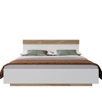 Cama Doble 160x200 Cm - Cama Suspendida De Madera - Moderna - Roble/blanco