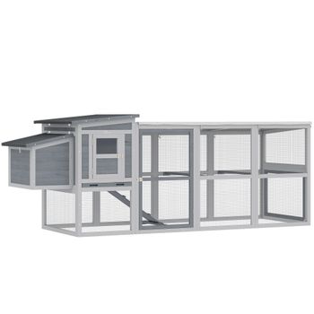 PawHut Gallinero Casa para 3-4 Gallinas con corral Nido Techo asfáltico Cubierta Oxford Cajón extraíble 264x82x89cm Gris