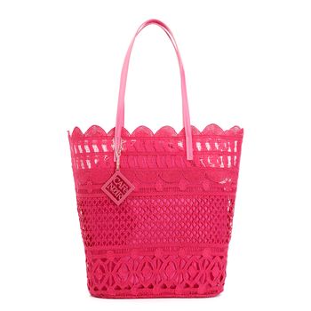 bolso shopping de encaje con charm hot pink taglia unica