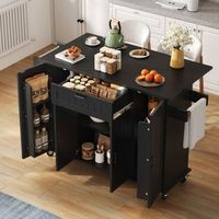 carrito de cocina de 120x4570x95cm tapa plegable 4 puertas 1 cajon estantes para especias color negro