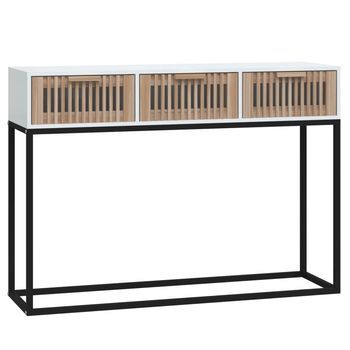 Mesa Consola | Mesa De Entrada | Mesa Auxiliar Hierro Y Madera Contrachapada Blanco 105x30x75 Cm