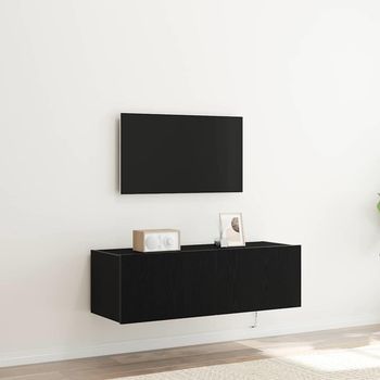 Vidaxl Mueble De Tv Montado En La Pared 2 Uds. Roble Negro
