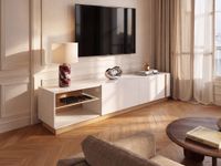 mueble bajo de tv madera color natural claro blanco