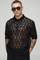 camisa oversize de punto croche negro