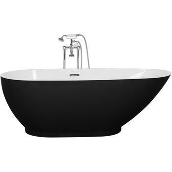 Bañera Independiente De Acrílico Sanitario Negro Y Blanco Brillante Individual 173 X 82 Cm Diseño Moderno Ovalado Guiana