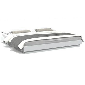 Estructura De Cama Con Led Madera Ingeniería Blanco 180x200 Cm Vidaxl