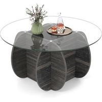 mesa de centro costway con compartimento de almacenamiento 46 x 89 x 89 cm - vidrio templado - roble rustico oscuro