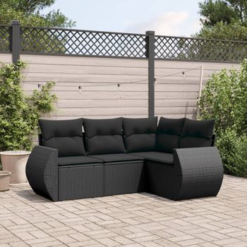 Conjunto De Sofás Jardín 4 Uds | Mueble Jardin Mesa Y Sillas Con Cojines Ratán Sintético Negro Cfw452824