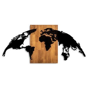 Decoración Pared De Madera Mapamundi 20 Nogal Negro 150x70 Cm