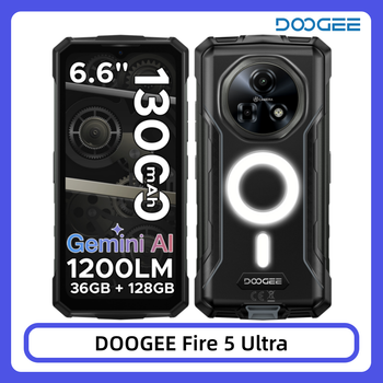 Teléfono Ultra Resistente DOOGEE Fire 5, 36GB/128GB, Batería de 13000mAh, Helio G81, Pantalla HD+ de 6.6'', Cámara de 48MP, NFC, Luces de Camping Dobles, Android 16