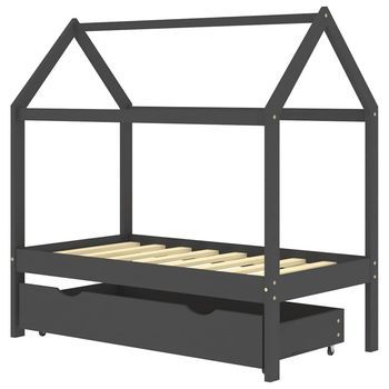Estructura De Cama Infantil Y Cajón Madera Pino Gris 70x140cm Vidaxl