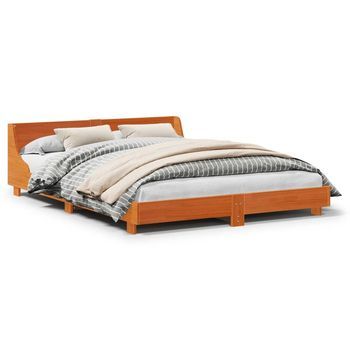 Cama Sin Colchón Madera Maciza Pino Marrón Cera 150x200 Cm