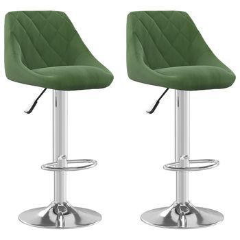 Pack 2 Uds Taburete De Bar | Taburete De Cocina | Taburete Alto De Terciopelo Verde Oscuro