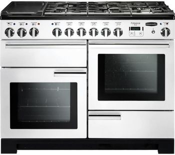 RANGEMASTER Professional Deluxe 110 Dual Fuel Range Cooker - White & Chrome, White