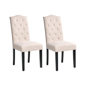 Conjunto De 2 Sillas De Comedor Vintage Beige Claro Tapizadas Con Remates De Tachuelas Capitoné Shirley