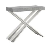 consola extensible de diseno en madera diago 90x40196 o 90x40300-color gris cemento-soporte 2 pies-3 alargaderas finas