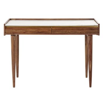 Escritorio de madera maciza de acacia y mármol blanco