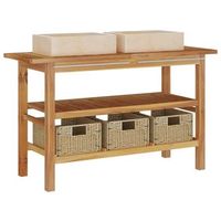 tocador de bano madera maciza de teca con lavabos marmol crema vidaxl