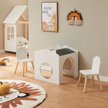 Juego Infantil De Mesa Y 2 Sillas Romso Mdf En Forma De Casa - Blanco [en.casa]