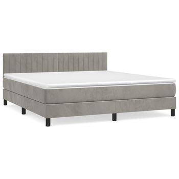Cama Box Spring Con Colchón Terciopelo Gris Claro 160x200 Cm Vidaxl