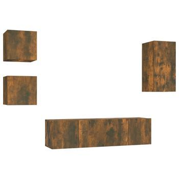 Set De Muebles De Tv 5 Pzas Madera Contrachapada Roble Ahumado Vidaxl