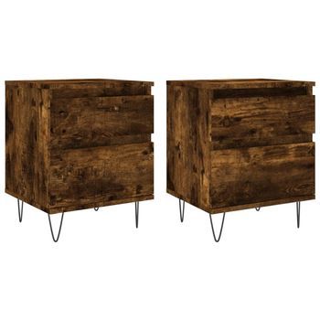 Juego De 2 Mesitas De Noche - Mesillas Madera Ingeniería Roble Ahumado 40x35x50 Cm Mc5937