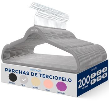 Pack 150 Ganchos De Terciopelo Premium, Antideslizantes, Con Gancho Metálico Giratorio 360° Para Trajes, Pantalones Y Vestidos – Serenelife, Sl-velvet150, Gris