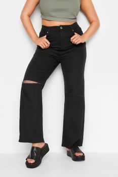 Vaquero Negro Pata Ancha Con Rotos En Rodillas, Mujer Curvy Y Tallas Grandes, Yours