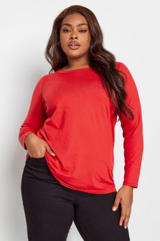 Yours Camiseta Roja Con Manga Larga, Mujer Curvy Y Tallas Grandes, Yours