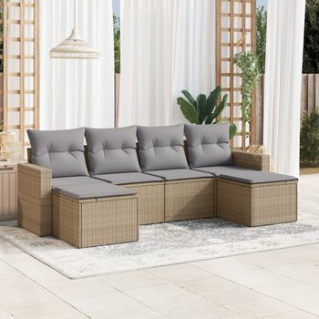 Conjunto De Sofás Jardín Con Cojines 6 Uds | Mueble Jardin Mesa Y Sillas Ratán Sintético Beige Cfw655095