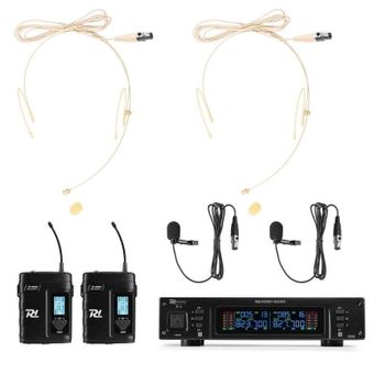 Micrófono Power Dynamics PD220B UHF dual con receptor y 2 bodypacks