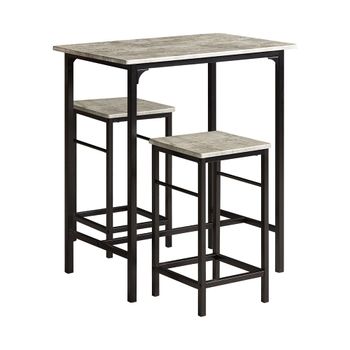 Mesa alta de bar y 2 taburetes metal gris