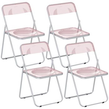 HOMCOM Set de 4 Sillas Plegables de Acrílico, Sillas Transparentes, Rosa