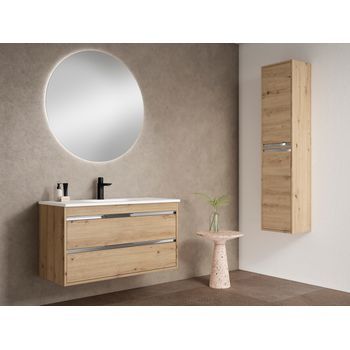 Mueble Slider 100 Cm, Roble Moderno. Pack Mueble + Lavabo.