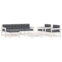 juego de muebles jardin 7 piezas y cojines madera maciza blanco vidaxl