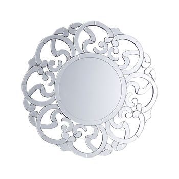 Espejo De Pared Plateado 70 Cm Redondo Decorativo Marco Irregular Salón Dormitorio Tocador Mornaix