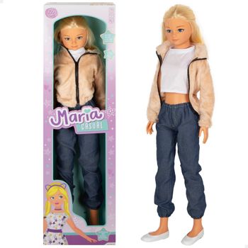 COLORBABY Maria Casual Muñeca grande, 105 cm, pantalón vaquero, camiseta blanca, zapatos quita y pon, accesorios incluidos, muñecas para peinar, juegos de rol, juguetes para niños y niñas + 3 años