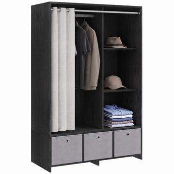 Armario Ropero Con Cortina De Paneles De Partículas, 105 X 48 X 160 Cm – Negro Y Gris