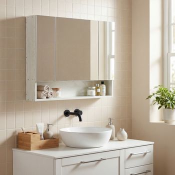 Armario De Baño Con Espejo De Mdf Vidrio Kleankin 90x15x75 Cm Blanco