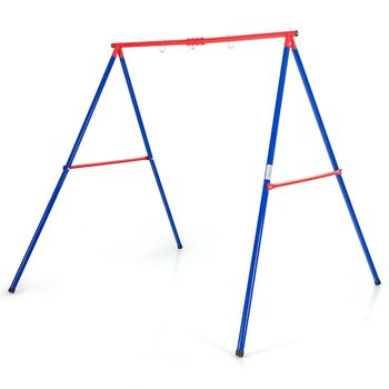 Costway Estructura de Metal para Columpio en Forma A Extra Grande en Acero Resistente con Palos 2 Maneras de Colgarla Aguanta 200 kg Rojo y Azul