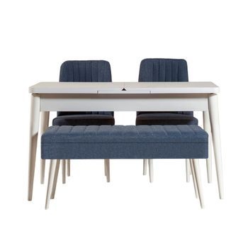 Set Mesa Comedor Extensible Y Sillas (4 Piezas) Vina 1048 3 Azul Oscuro Blanco