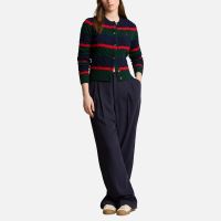 polo ralph lauren striped wool-blend cable-knit cardigan - s