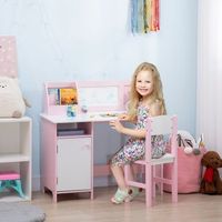 juego de mesa y silla infantil madera con pizarra blanca rosa homcom