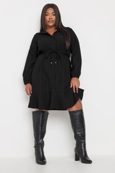 Yours Vestido Camisero Negro Con Rayas Textura, Mujer Curvy Y Tallas Grandes, Yours