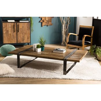Mesa de centro de madera maciza marrón y metal gris antracita 161 cm