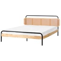 cama con somier moderna cabecero trenza vienesa madera de caucho marron claro 180 x 200 cm boussicourt