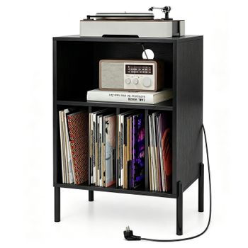 Costway Mueble para Tocadiscos con Almacenamiento de Discos y Enchufes USB Tipo C Resistente para Sala de Estar Moderno 53 x 45 x 78,5 cm Negro