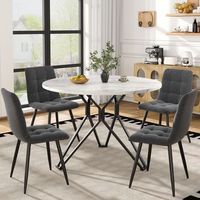 conjunto de comedor - mesa y 4 sillas - mdf lino y metal - gris y negro 100x100x76cm