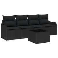 conjunto de sofas de jardin de 5 uds con cojines de ratan negro cfw271912